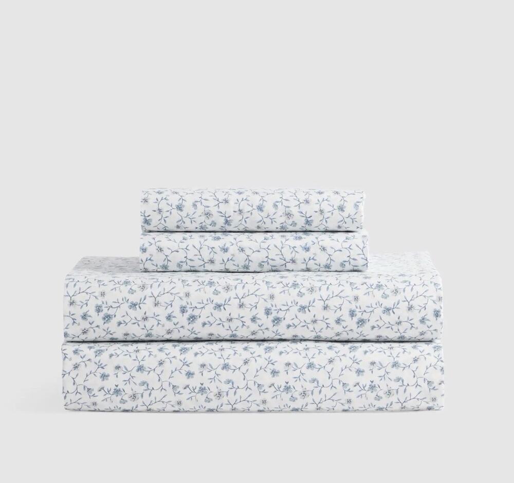 New QUINCE Organic Crisp Percale Cotton FULL Sheet Set FLORAL 4 Pc SOLD OUT $109